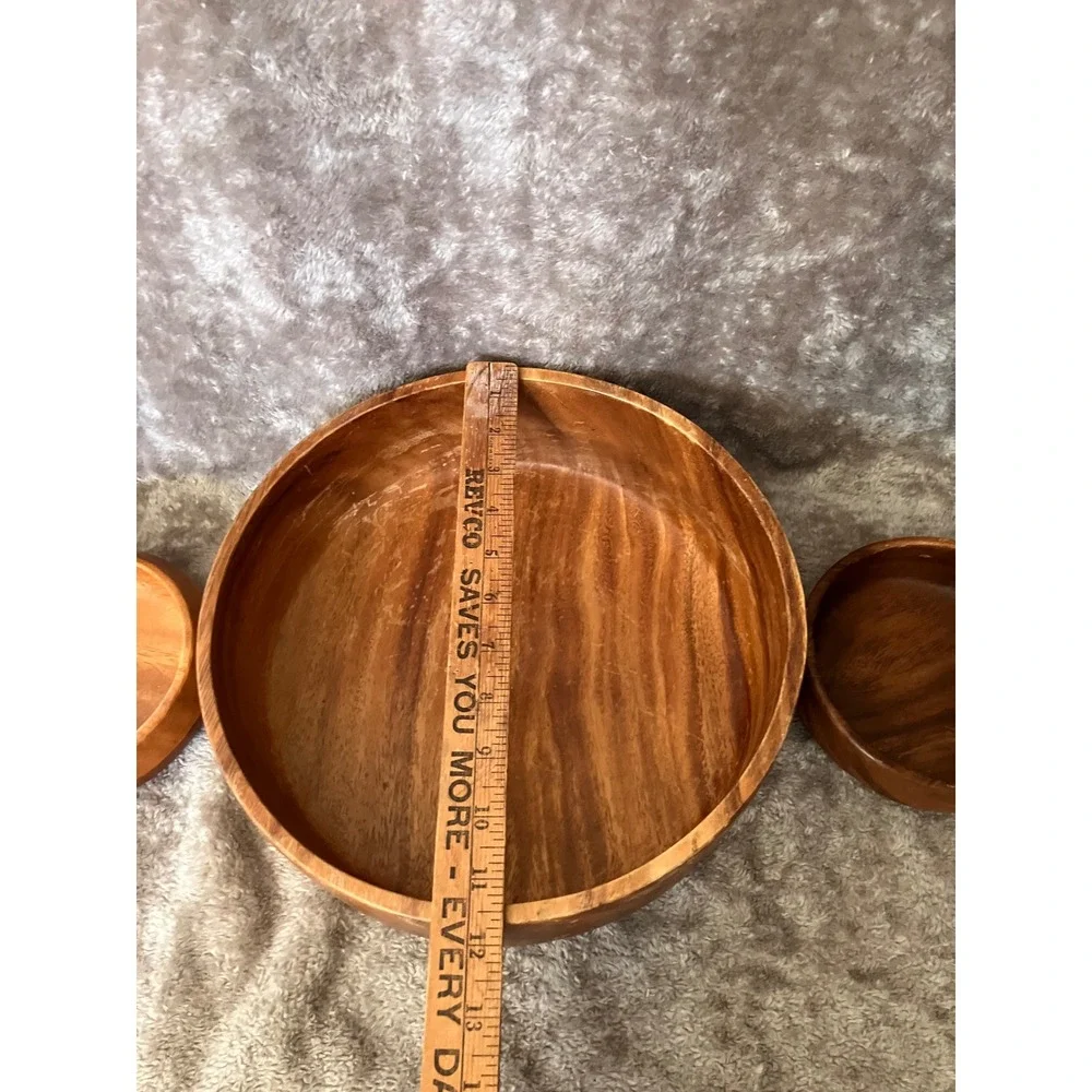 Salad Bowl Set OS Brown Wood 3 Piece Vintage MCM Serving Bowls